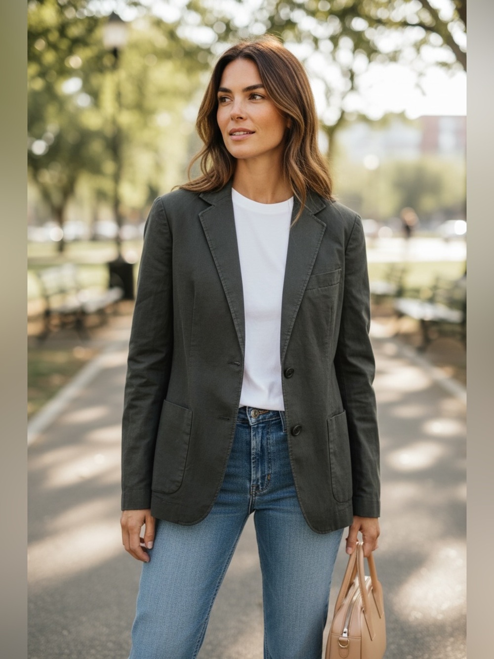 Linen Ines De La Fressange | Uniqlo Women's Dark Green Blazer Jacket